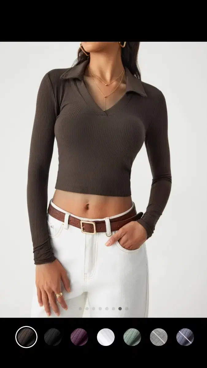 XS사이즈 SOLID COLLAR LONG SLEEVE CROPTOP